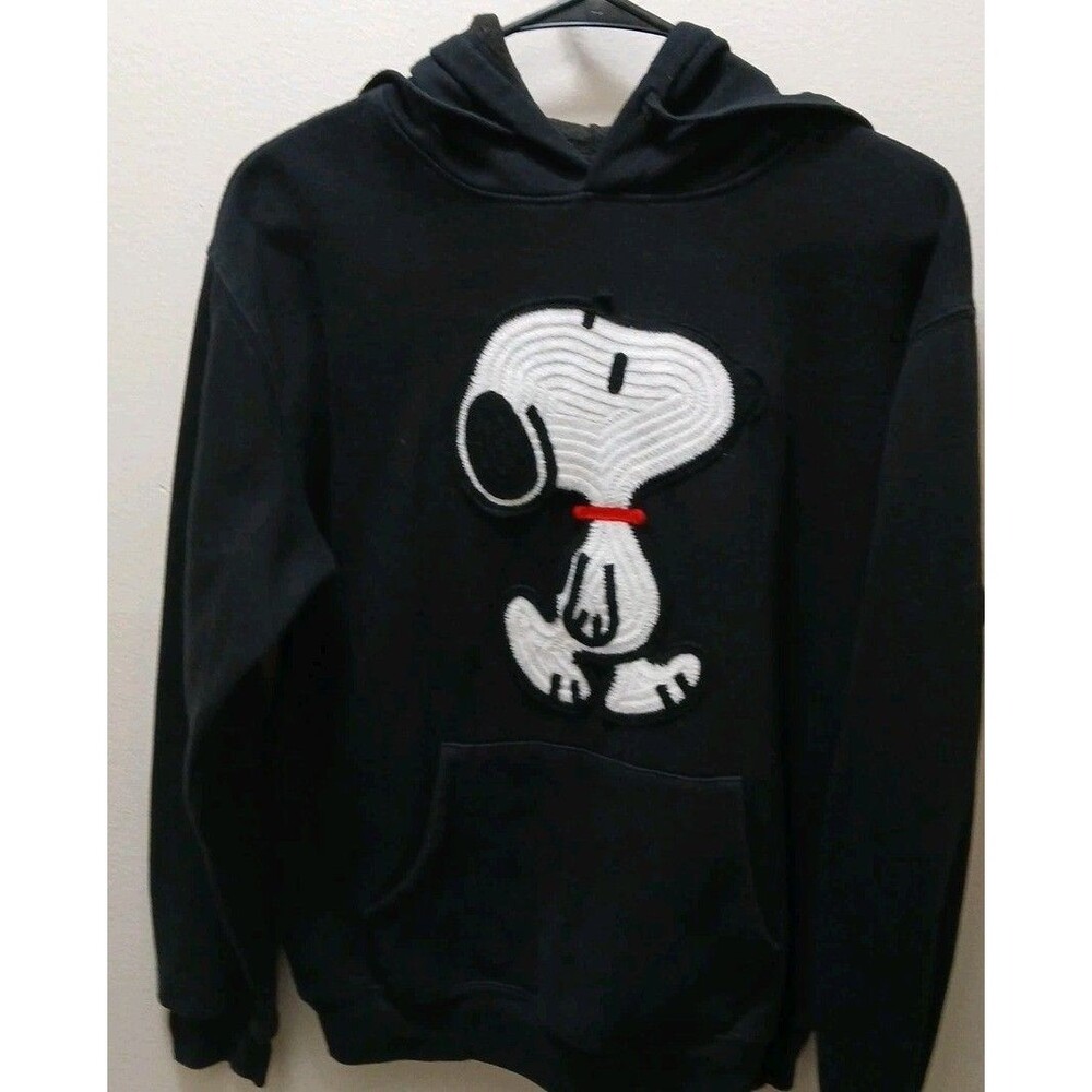 Snoopy Embroidered Licensed Peanuts Women's Hoodie Black Size S Kangaroo Pockets